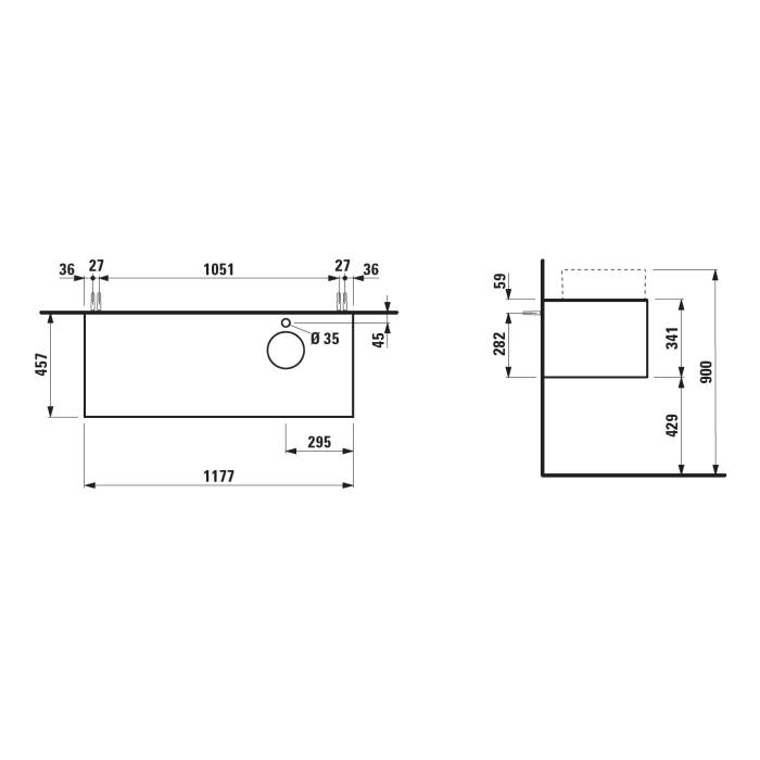 LAUFEN Sonar Schubladenelement 118 x 45 x 34 cm mit 1 Schublade, WT und Armatur-Ausschnitt rechts