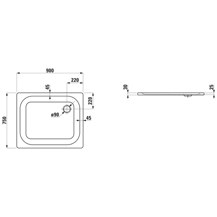 LAUFEN Platina Duschwanne 75 x 90 cm ohne Antislip