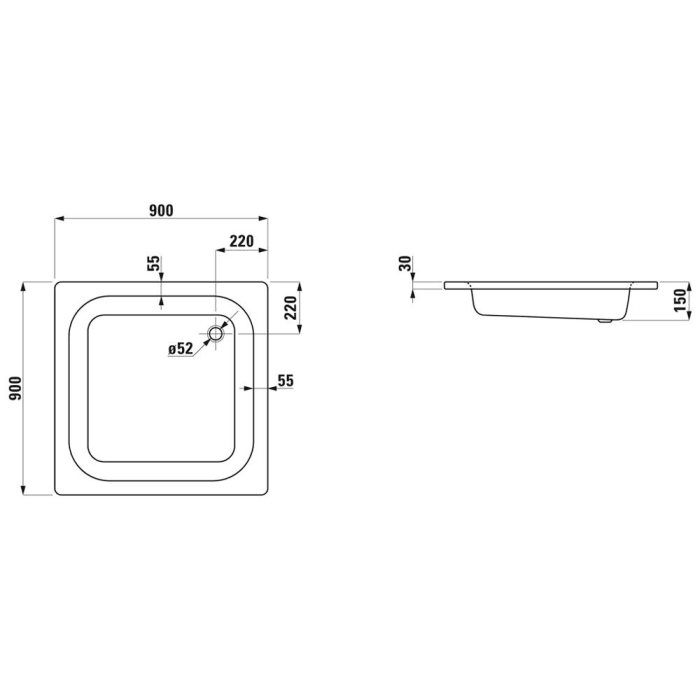 LAUFEN Platina Duschwanne 90 x 90 cm ohne Antislip