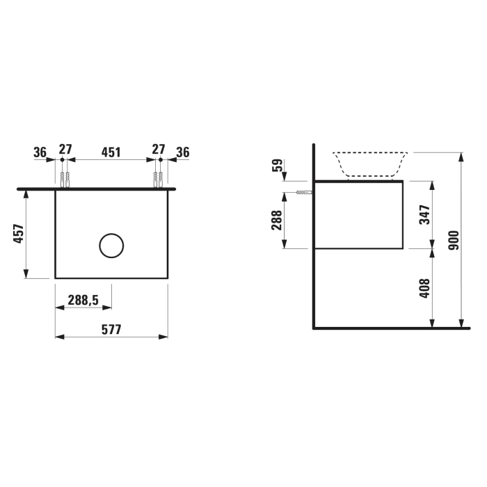 LAUFEN The New Classic Schubladen-Element 58 x 45 x 35 cm für WT-Schale mittig, mit 1 Schublade
