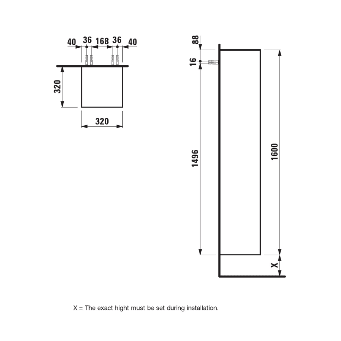 LAUFEN The New Classic Hochschrank 33 x 33 x 160 cm mit 1 Tür, Anschlag rechts
