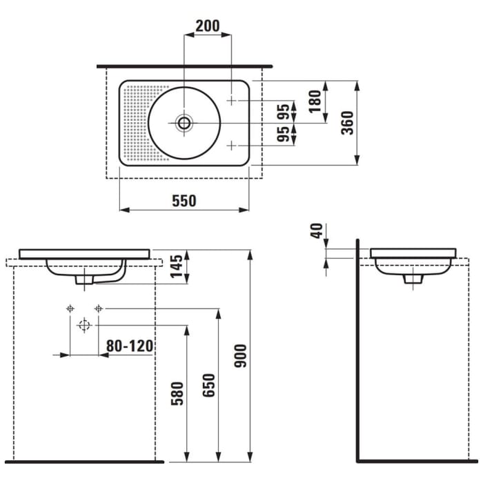 LAUFEN Val Einbauwaschtisch 55 x 36 cm mit Hahnloch rechts, mit Überlauf