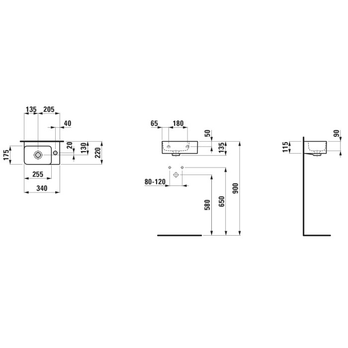 LAUFEN Val Handwaschbecken 34 x 22 cm mit 1 Hahnloch, mit Überlauf