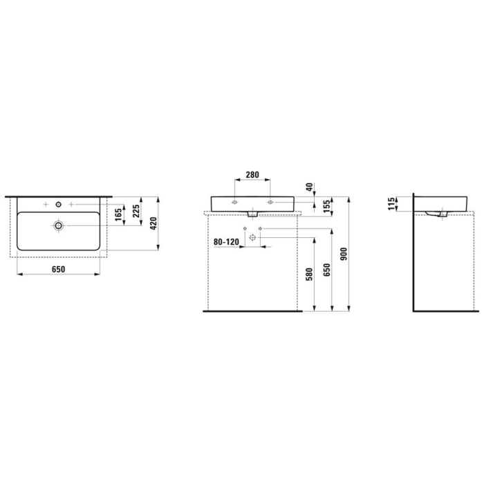 LAUFEN Val Aufsatzwaschtisch 65 x 42 cm ohne Hahnloch, ohne Überlauf