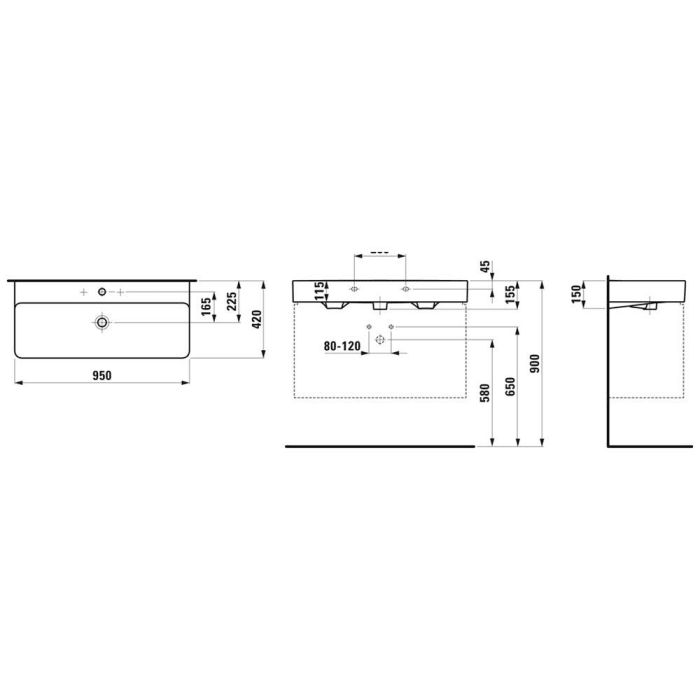LAUFEN Val Aufsatzwaschtisch 95 x 42 cm, mit 2 Hahnlöcher, mit Überlauf