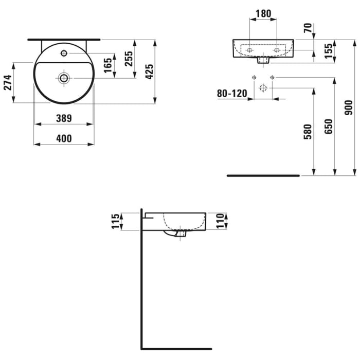LAUFEN Val Handwaschbecken 40 x 42,5 cm ohne Hahnloch, mit Überlauf