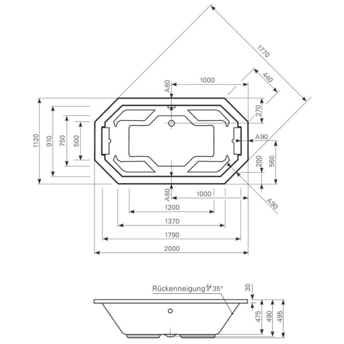 Mauersberger Achteck-Badewanne Felina 200 x 112 cm