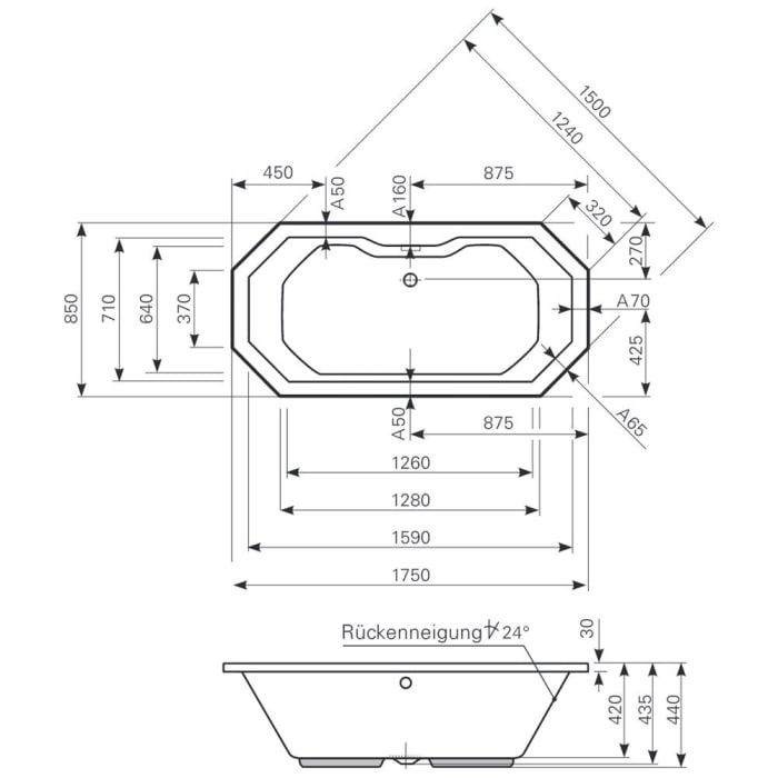 Mauersberger Achteck-Badewanne Grandis 175 x 85 cm