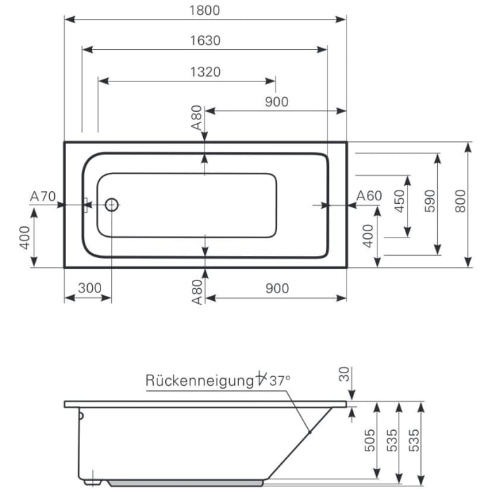 Mauersberger Badewanne Caudex 180 x 80 cm