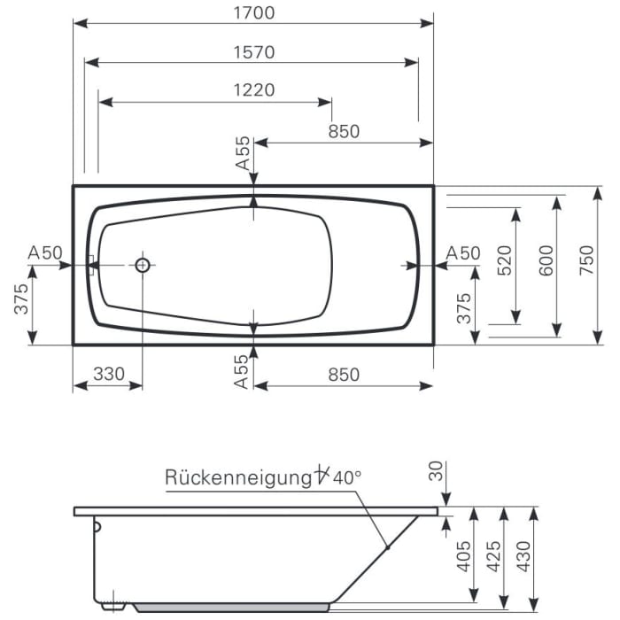 Mauersberger Badewanne Ceraria 170 x 75 cm