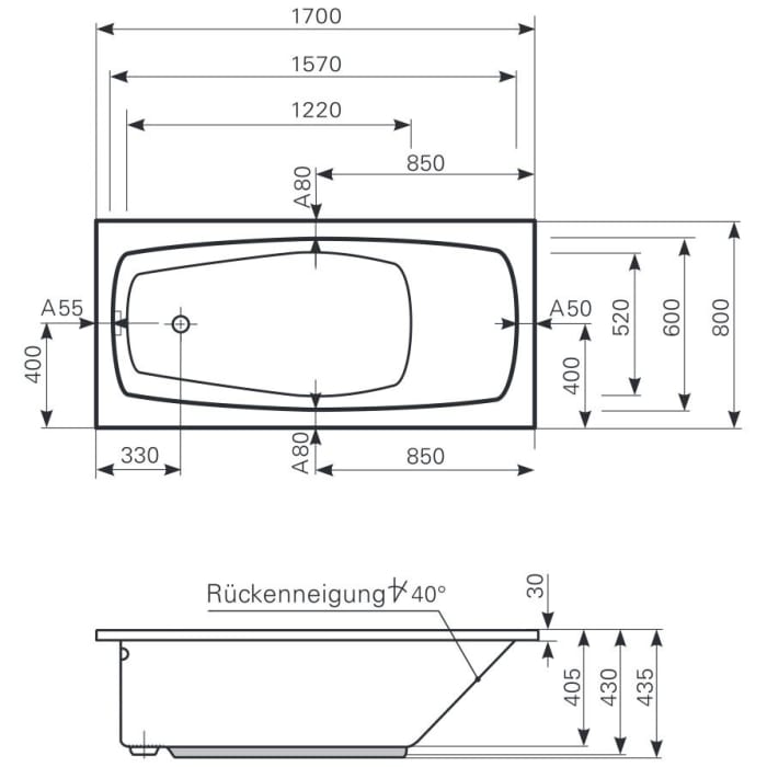 Mauersberger Badewanne Ceraria 170 x 80 cm