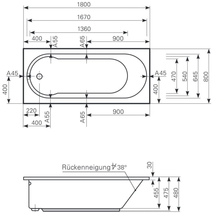 Mauersberger Badewanne Idria 180 x 80 cm