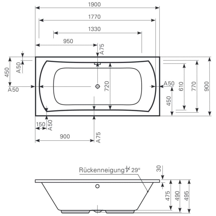 Mauersberger Badewanne Jucunda 190 x 90 cm