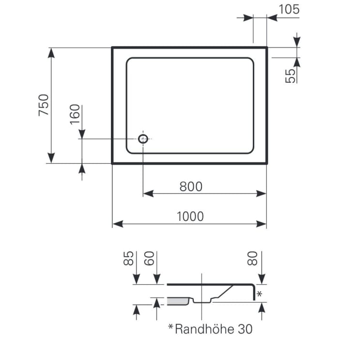 Mauersberger Duschwanne Litop 100 x 75 flach