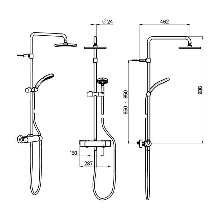 House Duschsystem mit Thermostat-Brausebatterie und Kopfbrause rund, Aufputz