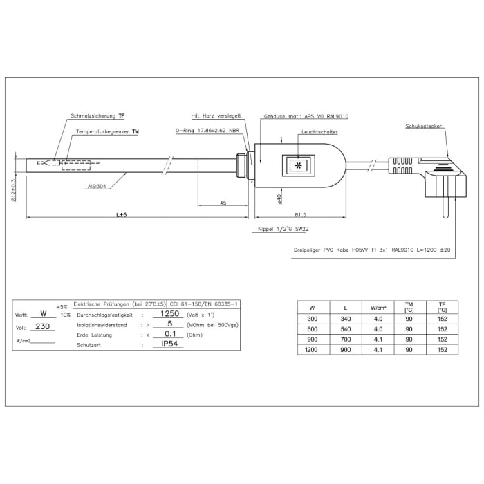 Heizstab Modell 2, 300 Watt