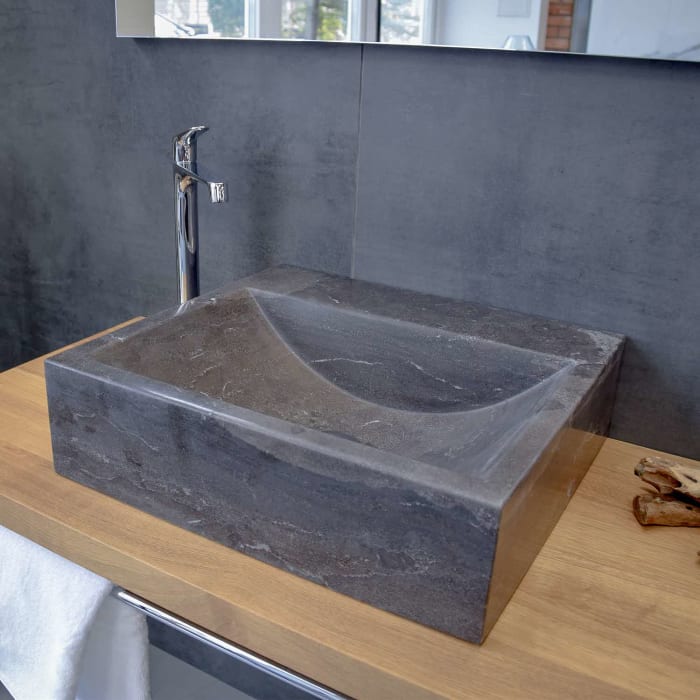 Stone Naturstein Aufsatzwaschtisch anthrazit 50 cm, ohne Hahnloch