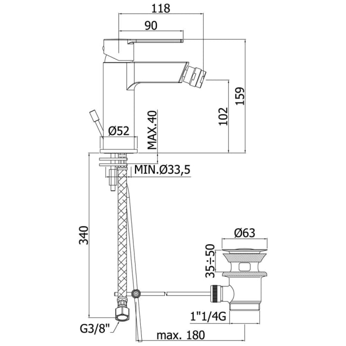 Home 2.0 Einhebel-Bidetbatterie mit Ablaufgarnitur