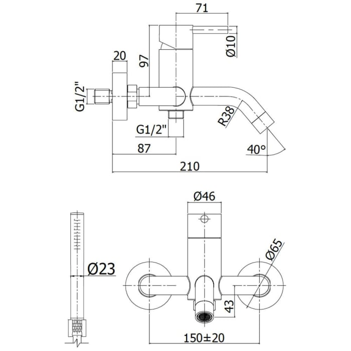 Steel 2.0 Einhebel-Wannenbatterie Aufputz inkl. Brausegarnitur