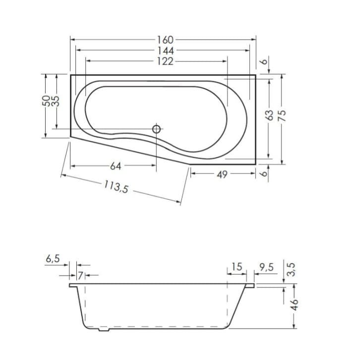 Steinkamp Life Raumsparbadewanne 160 x 75/50 cm links