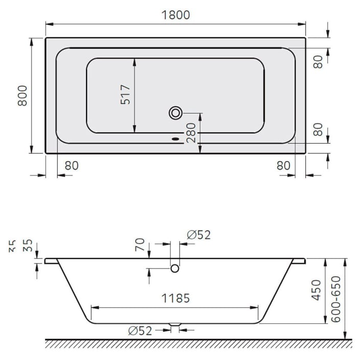 Architekt Plana Duo Badewanne 180 x 80 cm