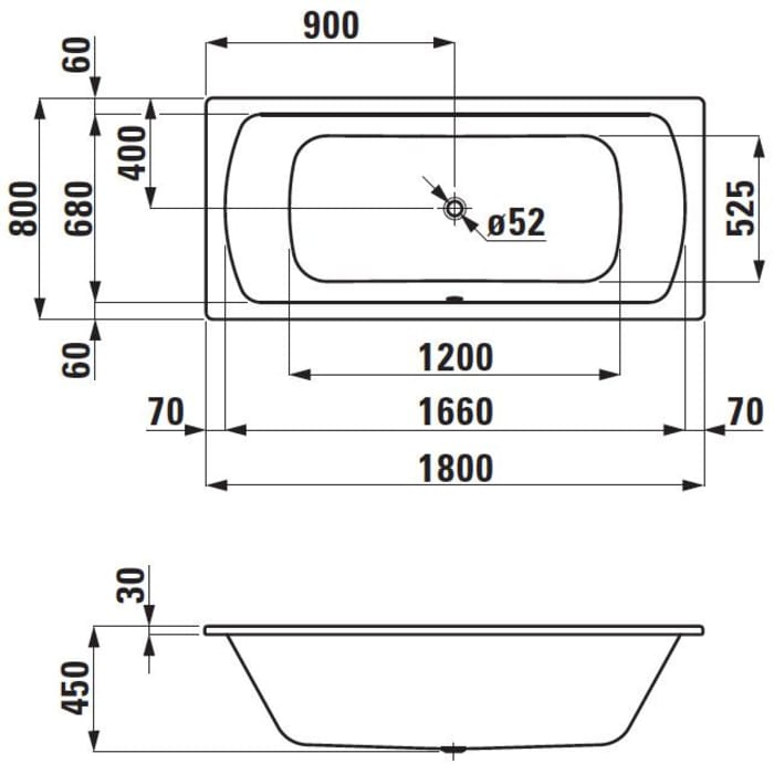Steel Duo 180 Rechteck-Stahlbadewanne 180 x 80 cm
