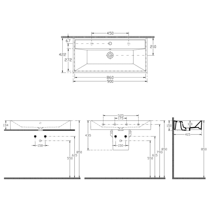 Pure 2.0 Waschtisch 90 cm