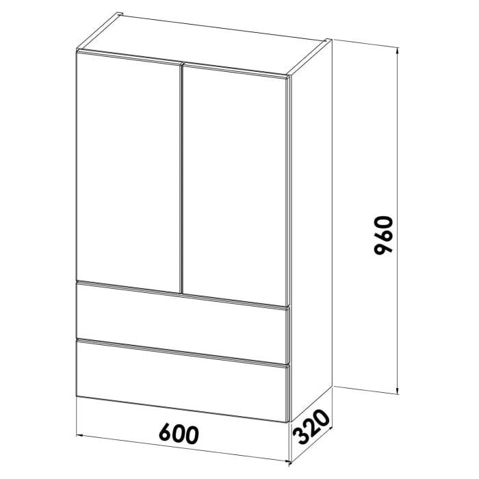 Architekt 100A Halbhochschrank 60 x 96 cm mit 2 Türen und 2 Auszügen