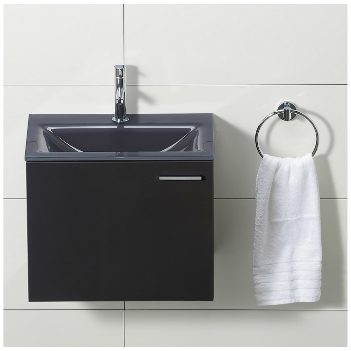 progettobagno Enea 50 Gästewaschtischkombination mit Glaswaschtisch 50 cm, Türanschlag links