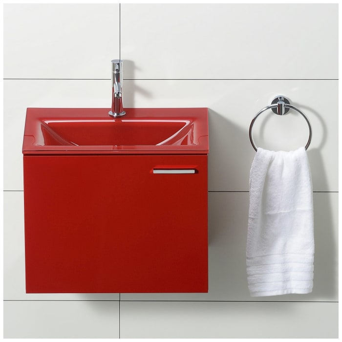 progettobagno Enea 50 Gästewaschtischkombination mit Glaswaschtisch 50 cm, Türanschlag links