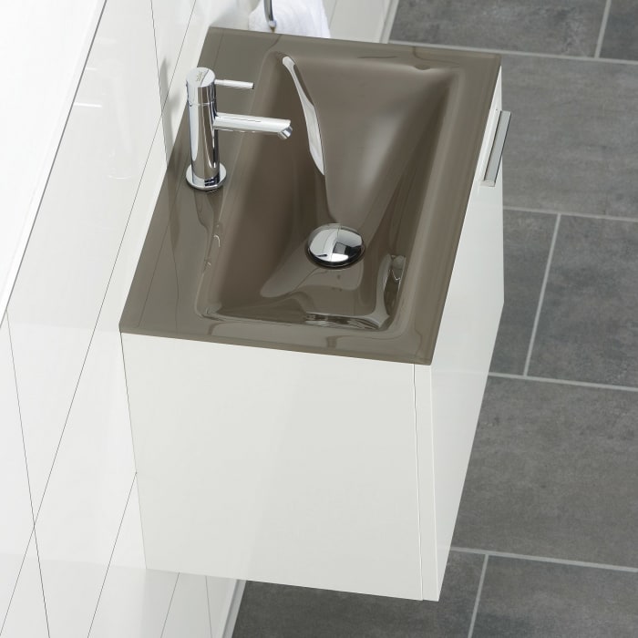 progettobagno Enea 50 Gästewaschtischkombination mit Glaswaschtisch 50 cm, Türanschlag links