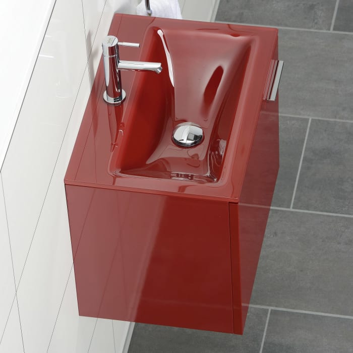 progettobagno Enea 50 Gästewaschtischkombination mit Glaswaschtisch 50 cm, Türanschlag links