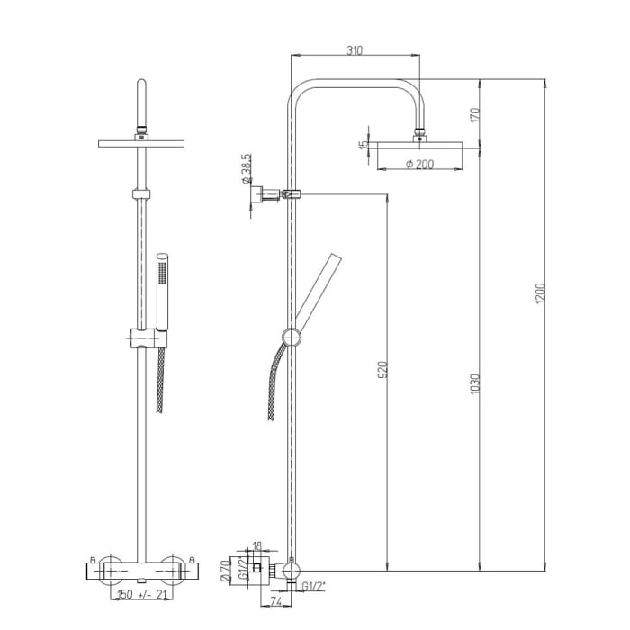 House Duschsystem mit Thermostat-Brausebatterie und Kopfbrause rund, Aufputz