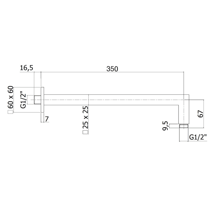 House Brausearm eckig für Wandmontage 35 cm