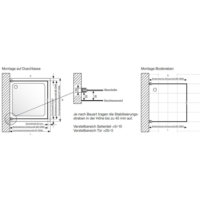 Planplus U-Kabine mit Pendeltür 2-teilig 100 x 100 x 100 x 195 cm