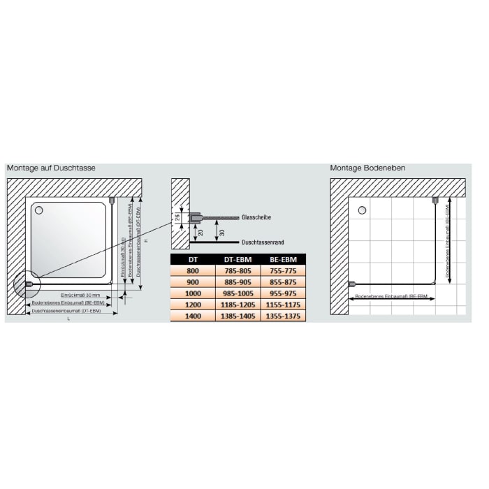 Planplus Drehtür mit Festteil für Nische 140 x 195 cm, Anschlag rechts