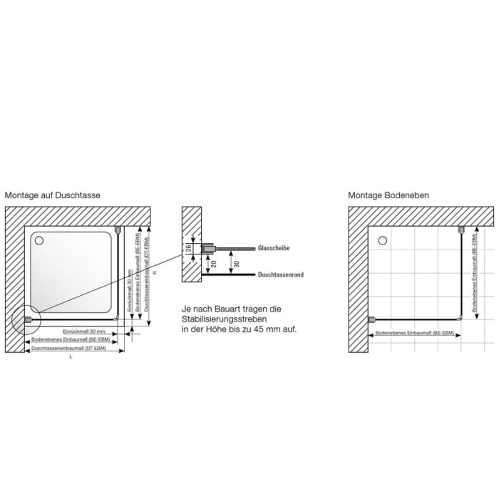 Planplus Pendeltür 2-teilig mit Seitenwand 80 x 80 x 195 cm, Anschlag links