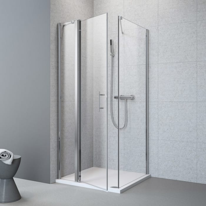 Planplus Drehtür mit Festteil und Seitenwand 100 x 100 x 195 cm, Anschlag links