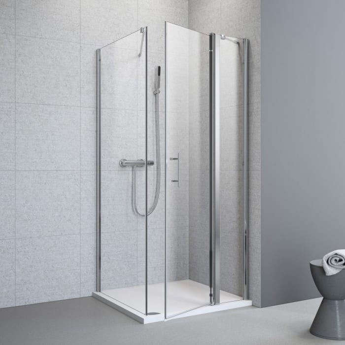 Planplus Drehtür mit Festteil und Seitenwand 90 x 90 x 195 cm, Anschlag rechts