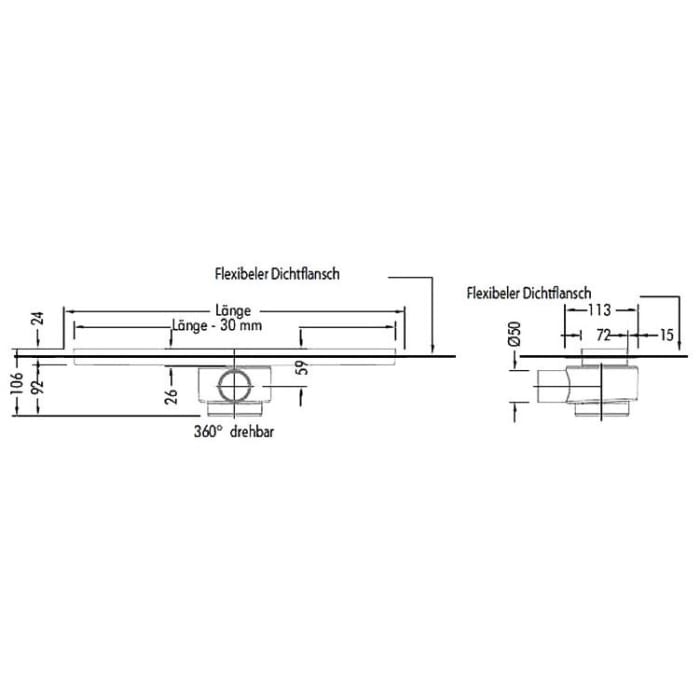 Drainset komplett Duschrinne 60 cm mit Abdeckung für Fliese