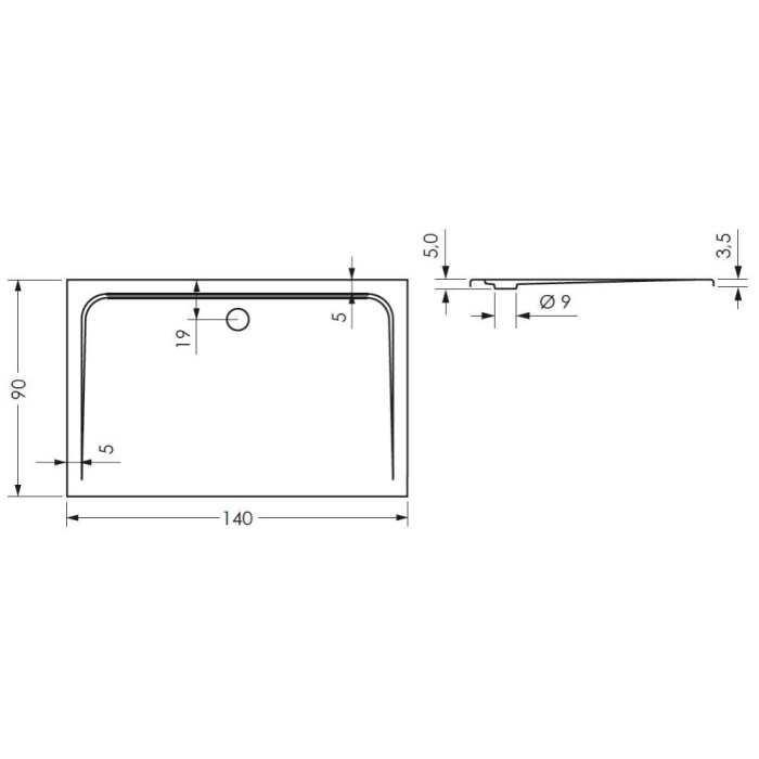 Steinkamp Plan Duschwanne 140 x 90 cm superflach
