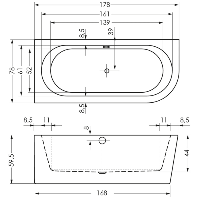 Steinkamp Living Eckbadewanne 180 x 80 cm mit Schürze rechts, inkl. Ab- und Überlaufgarnitur M5