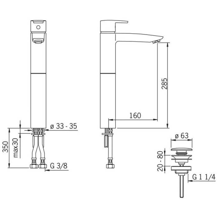Oras Cubista Waschtisch-Einhand-Batterie mit verlängertem Sockel