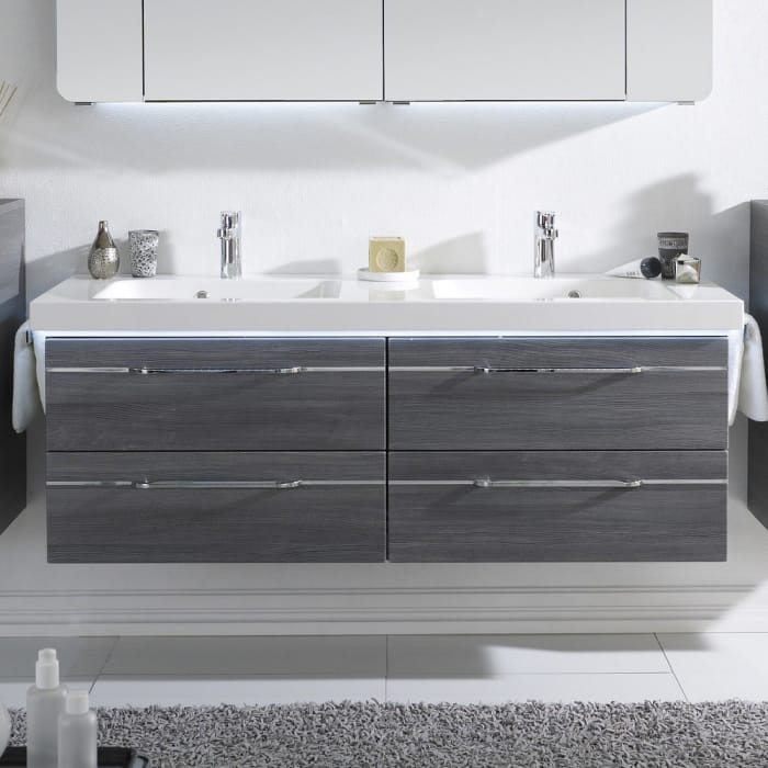 Pelipal Balto Waschtischkombination mit Mineralmarmor Doppelwaschtisch 148,2 cm, Griff Z1