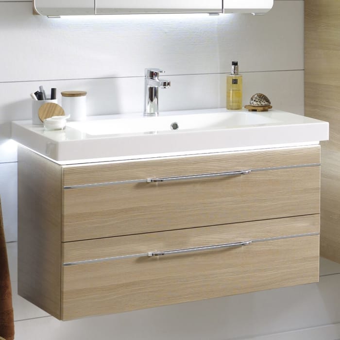 Pelipal Balto Waschtischkombination mit Mineralmarmorwaschtisch 92,4 cm, Griff Z1, LED-Zusatzbeleuchtung