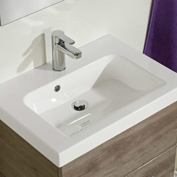 Pelipal Balto Waschtischkombination mit Mineralmarmorwaschtisch 64,5 cm, Griff V2, LED Zusatzbeleuchtung