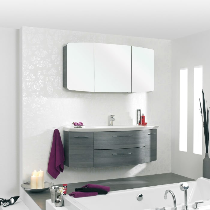 Pelipal Cassca Spiegelschrank 140 x 17 x 70 cm mit LED Beleuchtung und Aufsatzleuchte in Alu matt 60 cm