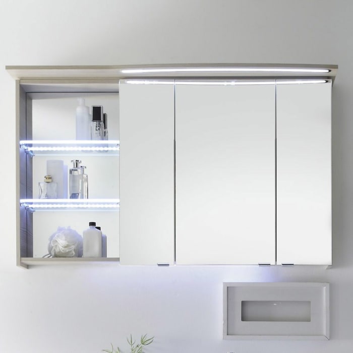 Pelipal Contea Spiegelschrank 119 x 16 x 73 cm mit LED Beleuchtung im Kranz, Fach links, Modul UN, Waschplatzbeleuchtung
