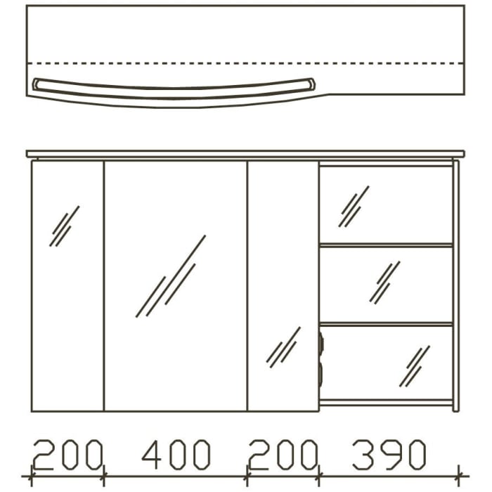 Pelipal Contea Spiegelschrank 119 x 16 x 73 cm mit LED Beleuchtung im Kranz, offenes Fach rechts