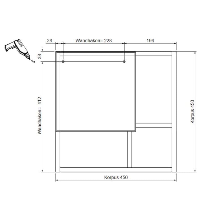 Pelipal Wandregal 1 Tür oben rechts, 3 Fächer 45 x 20 x 45 cm